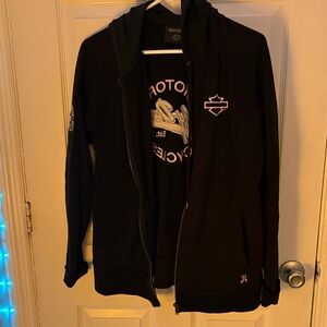 Black Harley Davidson Zip-Up Hoodie with Logo
